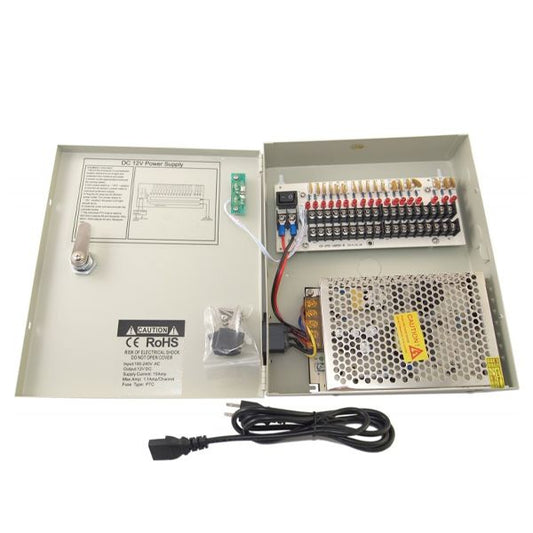 18 Port 12V DC Security Camera Power Supply Distribution Panel Box - 20 Amps Total