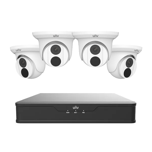 UNV 4 x 4MP Turret IP Camera + 4-Channel 4K NVR + 1TB HDD Complete Video Surveillance Kit (EK-S31P4T44T1)