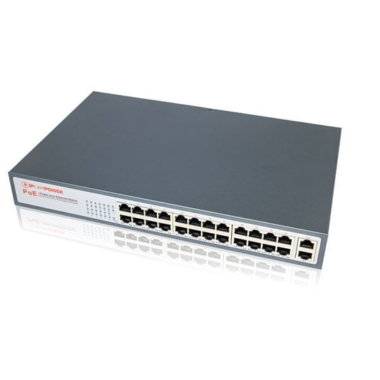 IPCamPower IPCP-24P2G-EXAF 24 Port POE Network Switch for IP Security Cameras with 2 Gigabit Uplink Ports