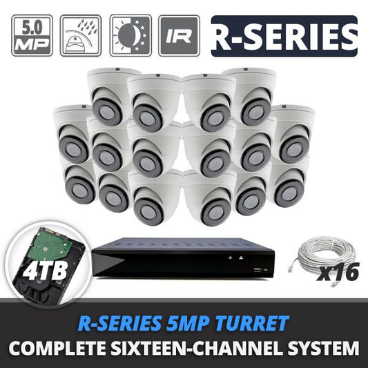 Complete 16 Channel R-Series 5MP Turret IP Video Surveillance System